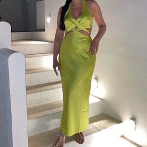 Lime satin midi dress